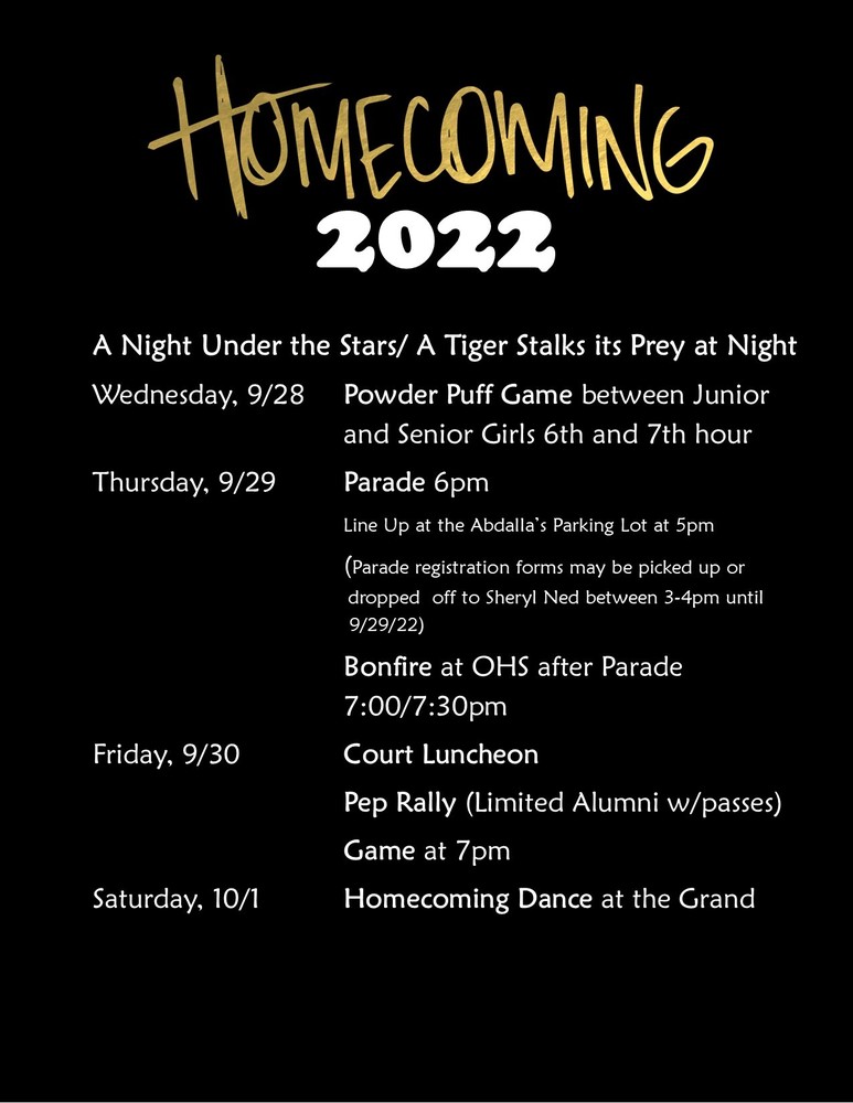 OHS Homecoming Schedule 2022 | Opelousas Sr. High School